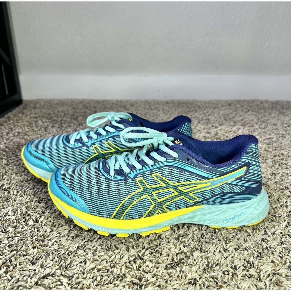 ASICS Dynaflyte Women Size 8.5 Road Running Shoes Blue Yellow T6F8Y Sneakers